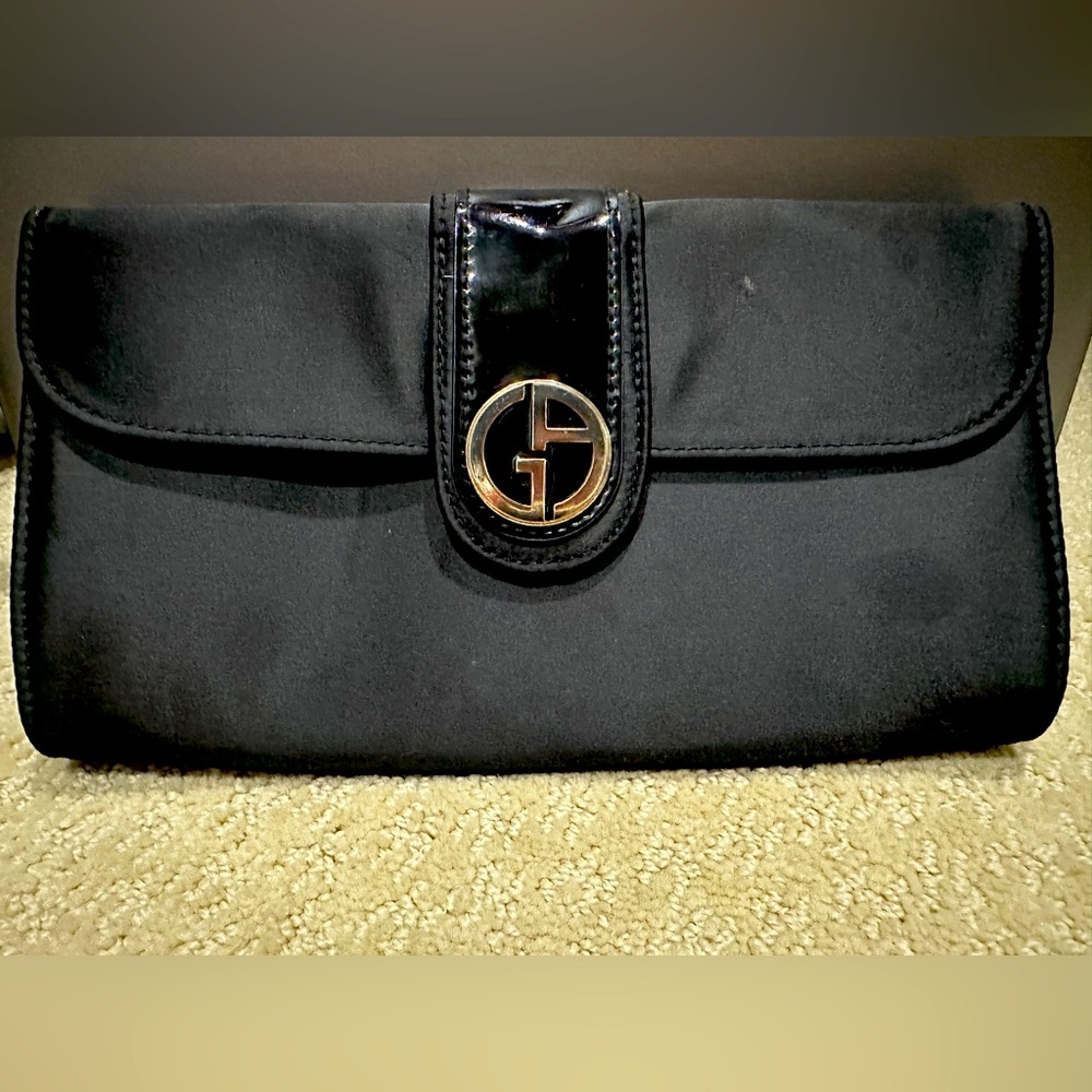 Giorgio Armani black cloth clutch make up case